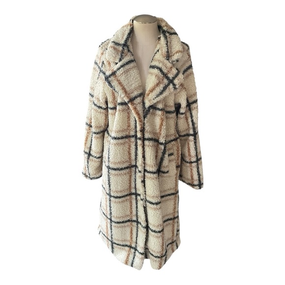 Stoosh Plaid Sherpa Teddy Coat Women’s XL Longline - Picture 1 of 6
